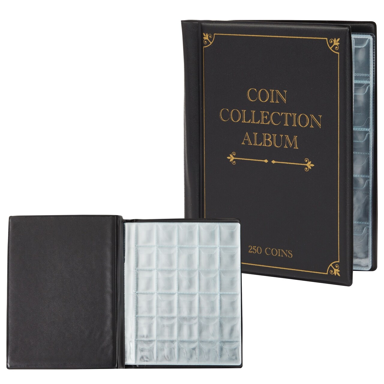 Coin Collection Album, Holds Up To 250 Coins (8.5 x 6.7 In, Black)